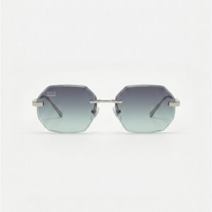 KOWN AETHER — rimless octagonal sunglasses with teal gradient lenses, front view