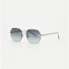 KOWN AETHER — rimless octagonal sunglasses with teal gradient lenses, three-quarter view