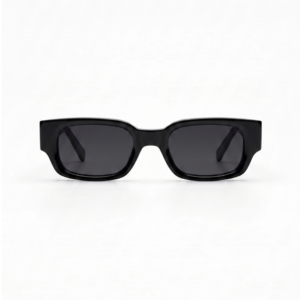 KOWN AURA — chunky black rectangular sunglasses with dark lenses, front view