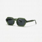 KOWN EVERGREEN — olive octagonal sunglasses with deep green lenses, three-quarter view