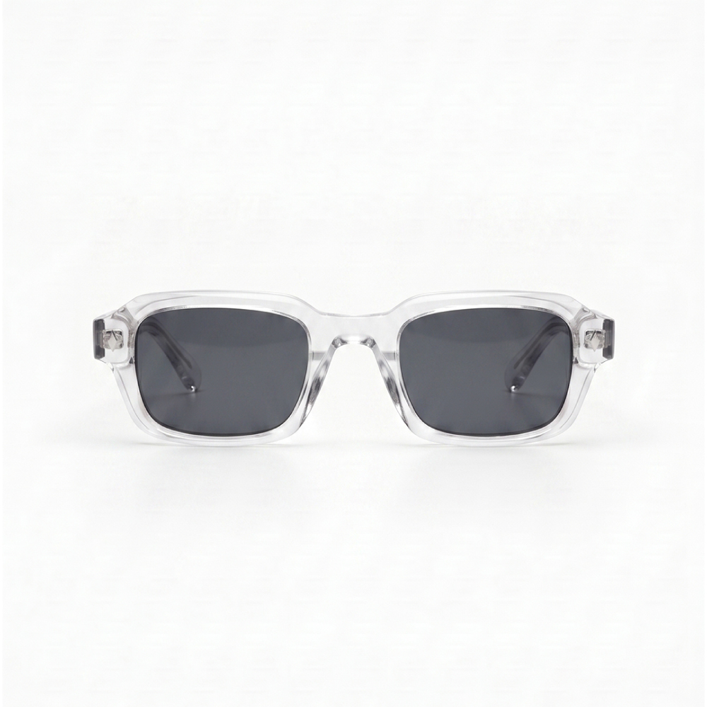 Ice-1 KOWN ICE — crystal-clear rectangular sunglasses with smoke-grey lenses, front view