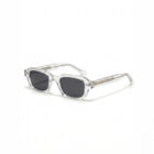 KOWN ICE — crystal-clear rectangular sunglasses with smoke-grey lenses, three-quarter view
