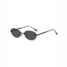 KOWN MIDNIGHT — rimless oval sunglasses in black metal with solid black lenses, three-quarter view