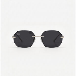 KOWN NOIR — rimless octagonal sunglasses with solid black lenses, front view