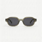 KOWN SAGE — translucent olive-grey rounded sunglasses with dark lenses, front view