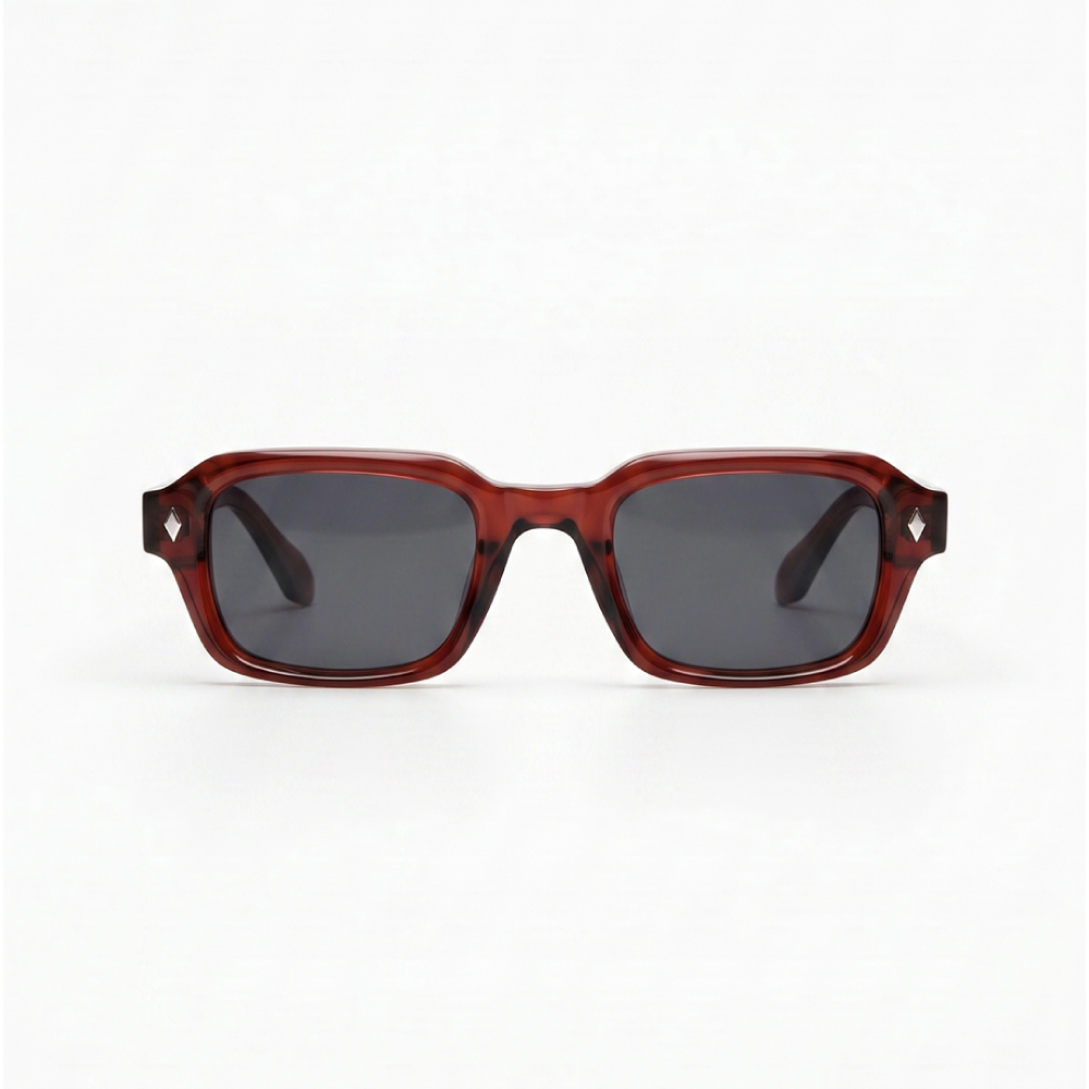 Sienna-1 KOWN SIENNA — oxblood rectangular sunglasses with dark lenses, front view