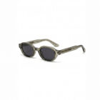 KOWN SAGE — translucent olive-grey rounded sunglasses with dark lenses, three-quarter view